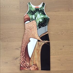 Clover Canyon Green and Pink Halter Midi Dress